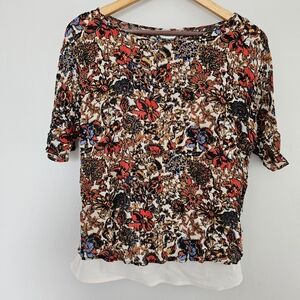 TOAST paisley floral chiffon blouse top layered short sleeve brown red